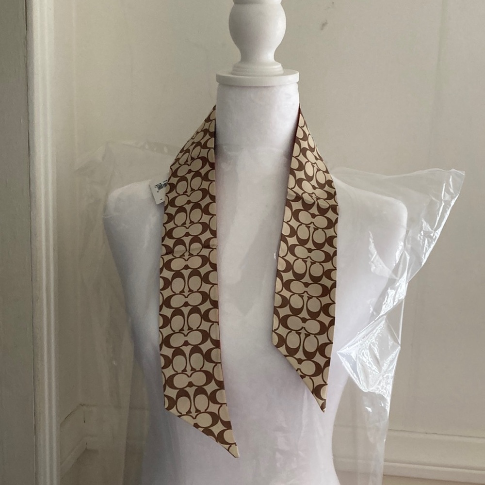 NWT 100% Silk Coach brown and orange Pony Tie Neck Scart